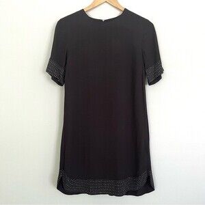 NWT H&M Studded Trim Short Sleeve Dress, Dark Grey, Size 4
